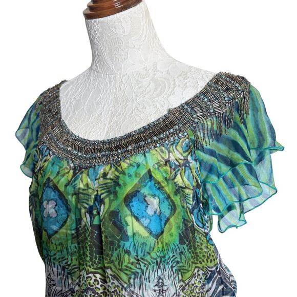 Alberto Makali Beaded Boho Y2K Tunic  Minidress L maximalist Designer Vintage - Picture 2 of 11